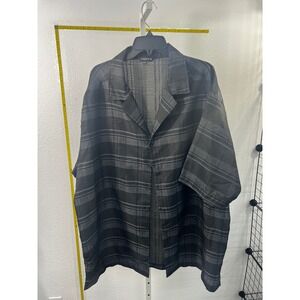 Visivo 24/7 Men 2XLT Black Grey Plaid Short Sleeve Camp Collar Button Down Shirt